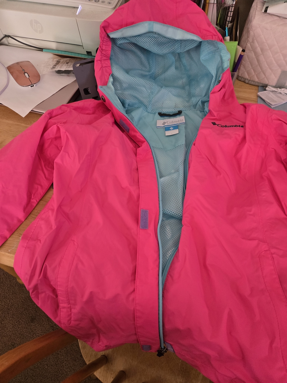 Columbia Kids Pink Rain Jacket with Light Blue Lining